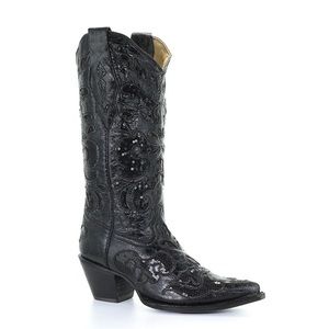 New Corral Black Western Boots w/ Sequin Inlay
